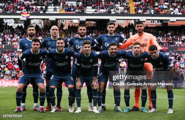 Girona FC players pose for a photo prior to the LaLiga Santander match between Rayo Vallecano and Girona FC at Campo de Futbol de Vallecas on March...