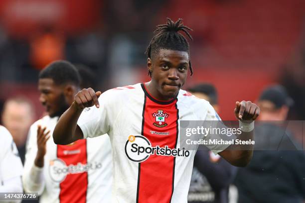 Romeo Lavia of Southampton, reacts after the draw in the Premier League match between Southampton FC and Tottenham Hotspur at Friends Provident St....