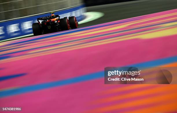 Sergio Perez of Mexico driving the Oracle Red Bull Racing RB19 on track during qualifying ahead of the F1 Grand Prix of Saudi Arabia at Jeddah...