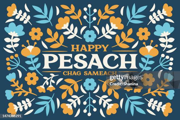 floral passover greeting card - dark background - v4 - jewish tradition stock illustrations