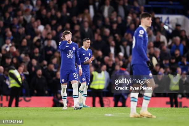 Conor Gallagher of Chelsea looks dejected following the Premier League match between Chelsea FC and Everton FC at Stamford Bridge on March 18, 2023...