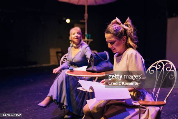 Performing Script Two Actresses Read A Script In A Theater And Have A Rehearsal ...