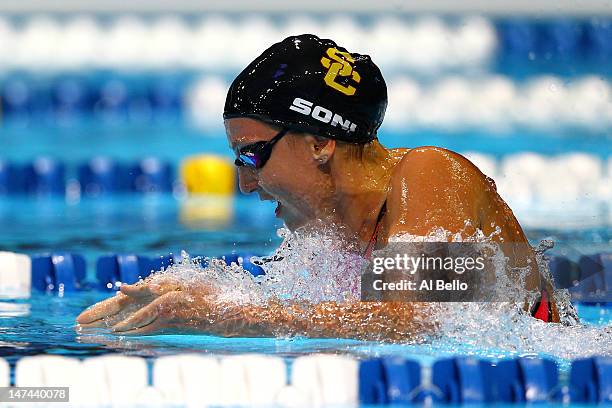 Rebecca Soni competes in the second semifinal heat of the Women's 200 m Breaststroke during Day Five of the 2012 U.S. Olympic Swimming Team Trials at...