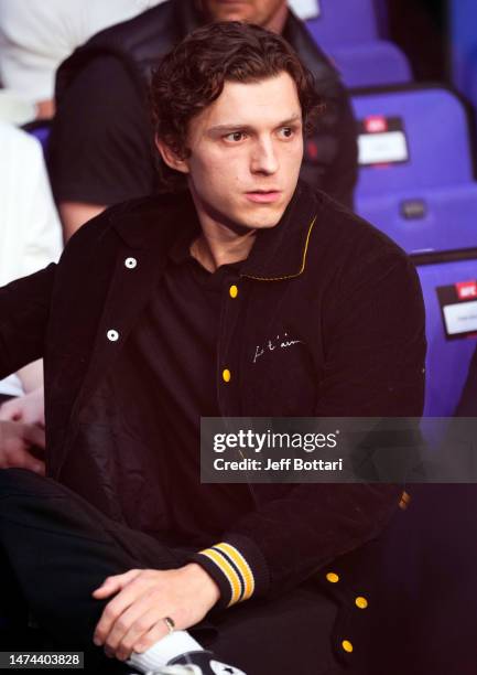 Actor Tom Holland is seen in attendance during the UFC 286 event at The O2 Arena on March 18, 2023 in London, England.