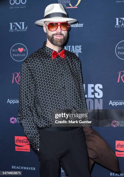 Raimondo Rossi arrives on the red carpet for Los Angeles Fashion Week Powered by Art Hearts Fashion at The Majestic Downtown on March 17, 2023 in Los...