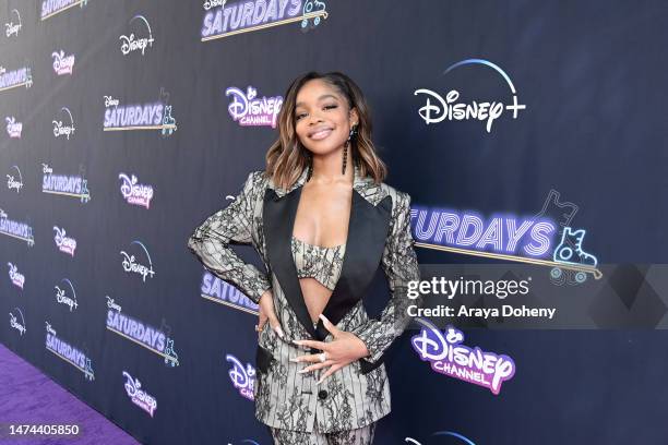 Marsai Martin attends the red carpet screening event for Disney's "Saturdays" at Walt Disney Studios on March 18, 2023 in Burbank, California.