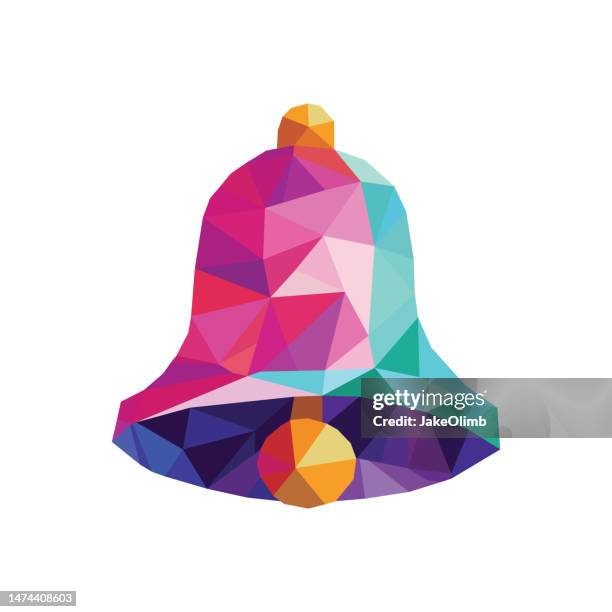 ilustrações de stock, clip art, desenhos animados e ícones de bell low poly colorful - sineta de mão