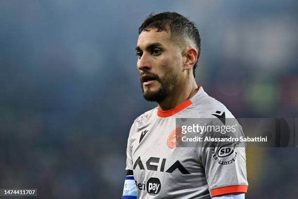 Roberto Pereyra of Udinese Calcio looks on during the Serie A match between Udinese Calcio and AC Milan at Dacia Arena on March 18, 2023 in Udine,...