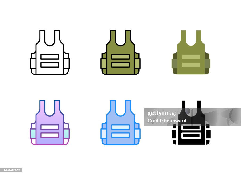 Body armor icon. 6 Different styles. Editable stroke.