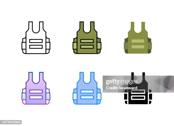 body armor icon. 6 different styles. editable stroke. - waistcoat 幅插畫檔、美工圖案、卡通及圖標