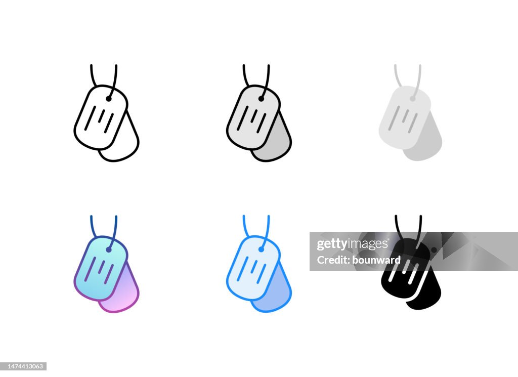Dog tag icon. 6 Different styles. Editable stroke.