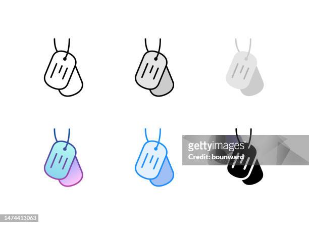 dog tag icon. 6 different styles. editable stroke. - armed forces icon stock illustrations