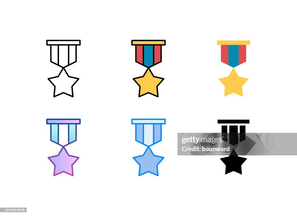 メダル。陸軍賞のアイコン。6つの異なるスタイル。編集可能なストローク。