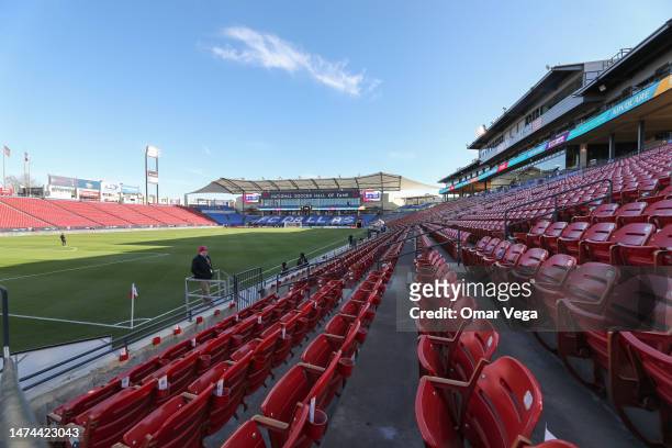 General view of Toyota Stadium prior to the MLS game between Sporting Kansas City and FC Dallas at Toyota Stadium on March 18, 2023 in Frisco, Texas.