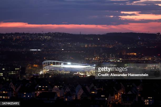 General view of the Mercedes-Benz Arena after the Bundesliga match between VfB Stuttgart and VfL Wolfsburg at Mercedes-Benz Arena on March 18, 2023...
