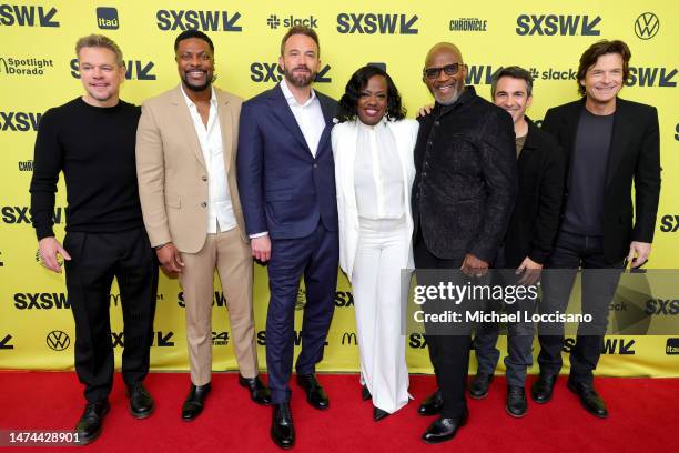 Matt Damon, Chris Tucker, Ben Affleck, Viola Davis, Julius Tennon, Chris Messina and Jason Bateman attend the "AIR" world premiere during the 2023...