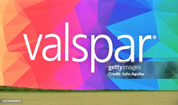 Valspar signage is seen during the third round of the Valspar Championship at Innisbrook Resort and Golf Club on March 18, 2023 in Palm Harbor,...