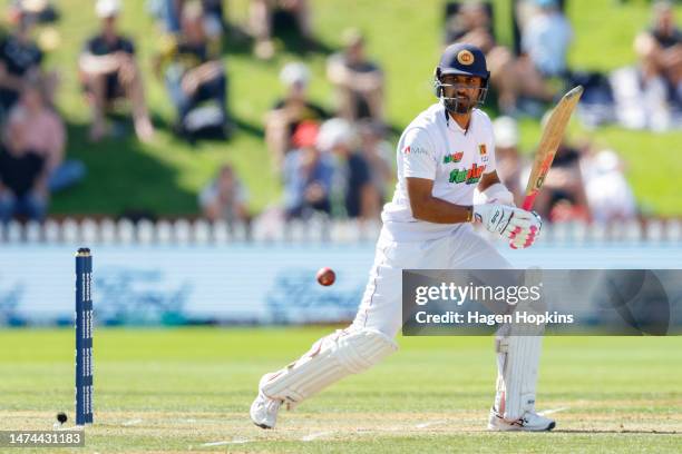 Dinesh Chandimal of Sri Lanka in action during day three of the Second Test Match between New Zealand and Sri Lanka at Basin Reserve on March 19,...