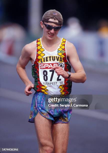 Daugvinas Zujus of Lithuania competes in the 50km Walk of the European Championships on August 21st, 1998 in Budapest, Hungary.