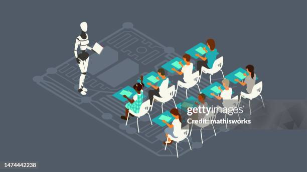 ai robot teacher - training class stock illustrations