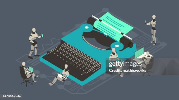 ai writer robots - bot stock illustrations