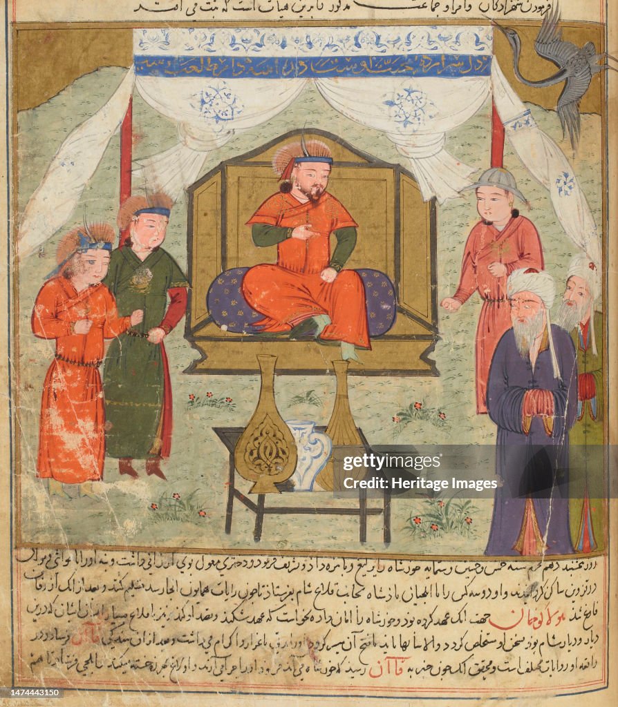 Hulagu Khan And Courtiers Miniature From Jami Al-Tawarikh (Universal History)