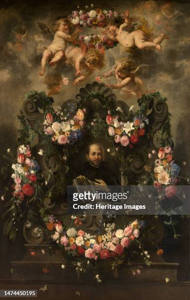 Saint Ignatius of Loyola in a wreath of flowers, 1643. Found in the collection of the Royal Museum of Fine Arts, Antwerp. Creator: Balen, Jan, van .