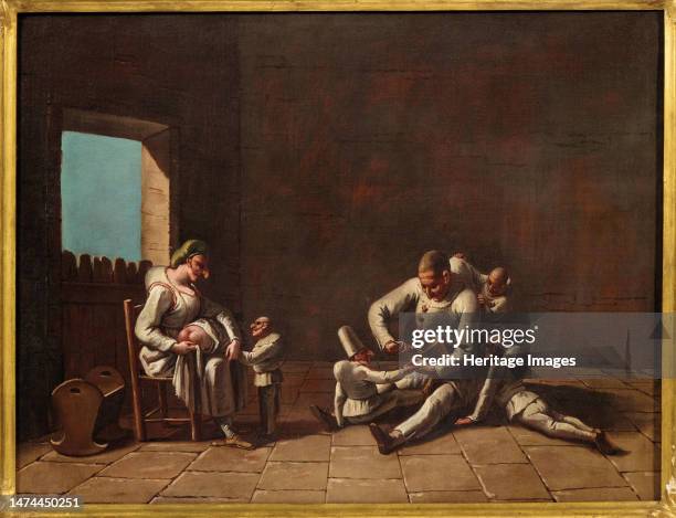 Scene of the education of Pulcinella, 18th century. Private Collection. Creator: Anonymous.