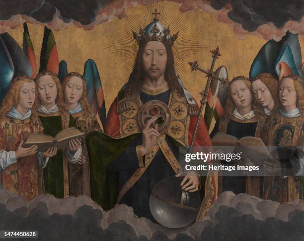 God the Father with Singing Angels, Between 1483 and 1494. Found in the collection of the Royal Museum of Fine Arts, Antwerp. Creator: Memling, Hans .