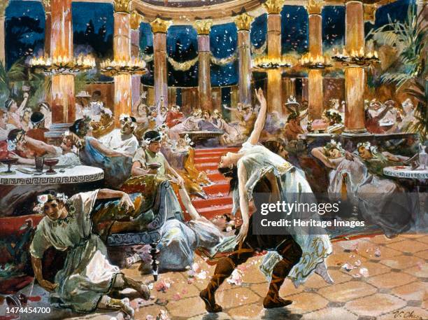 Pagan feast in the palace of Emperor Nero, 1920 drawing by Ulpiano Checa. Creator: Fernández-Checa y Saiz, .