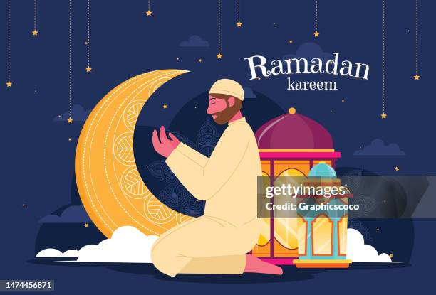 ramadan kareem greetings background poster vector illustration - pilgrimage stock illustrations