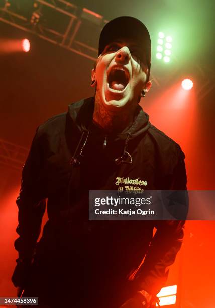 Chris Cerulli of Motionless In White performs at O2 Academy Birmingham on March 18, 2023 in Birmingham, England.