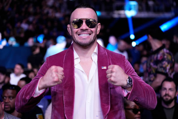 Colby Covington is seen in attendance during the UFC 286 event at The O2 Arena on March 18, 2023 in London, England.