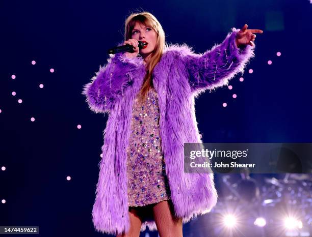 Taylor Swift performs onstage for the opening night of "Taylor Swift | The Eras Tour" at State Farm Stadium on March 17, 2023 in Swift City, ERAzona...