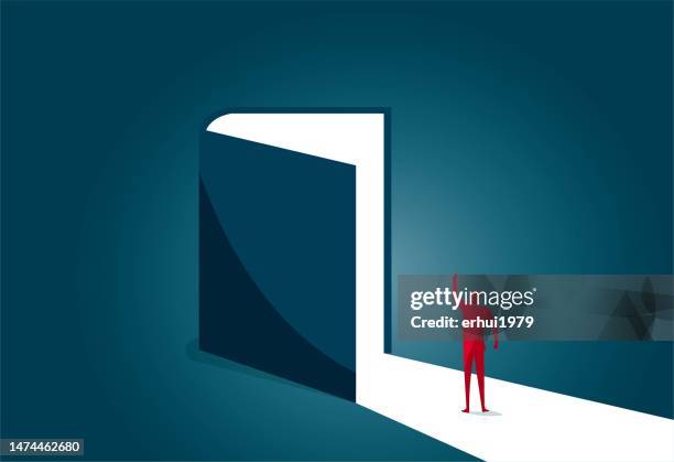 book entrance - light through door stock illustrations