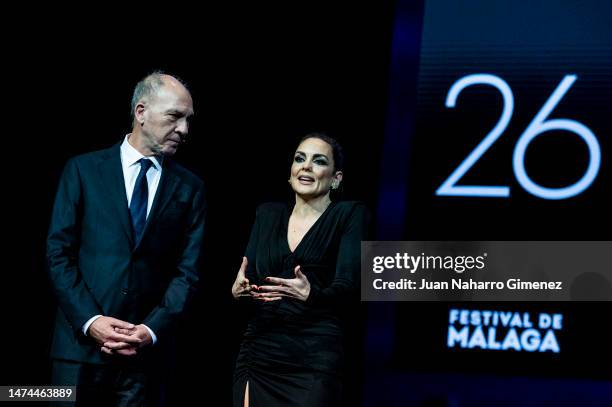 Dario Grandinetti and Monica Carrillo attend the 26th Malaga Film Festival closing ceremony at the Cervantes Theater on March 18, 2023 in Malaga,...