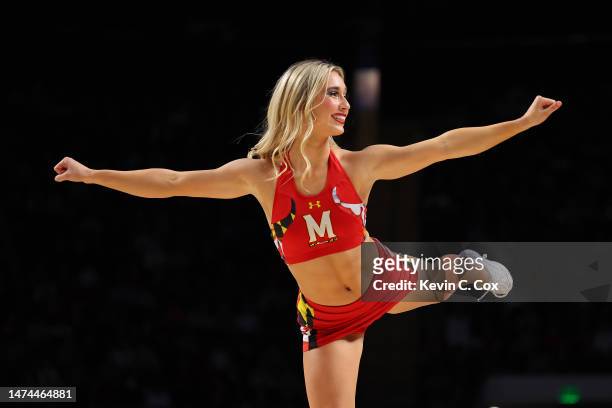 The Maryland Terrapins cheerleaders perform during the first half \aala in the second round of the NCAA Men's Basketball Tournament at Legacy Arena...