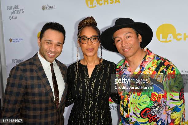 Corbin Bleu, CEO of Warner Bros Television Channing Dungey and Robert Vargas arrive as LA County High School for the Arts presents Future Artists...