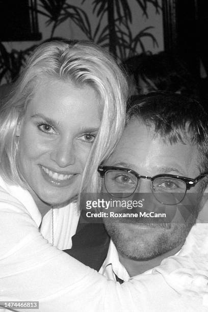English-born American award-winning actress Nicollette Sheridan celebrates her birthday with a guest in 1996 in Los Angeles, California.