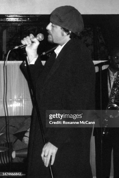 Singer and actor Leif Garrett sings a song he composed for award-winning actress Nicollette Sheridan at her birthday party in November 1996 in Los...