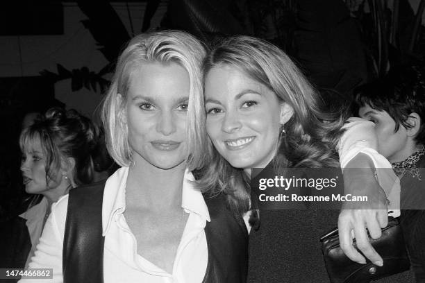 English-born American award-winning actress Nicollette Sheridan celebrates her birthday with a guest in 1996 in Los Angeles, California.