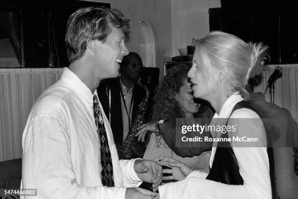 English-born American award-winning actress Nicollette Sheridan celebrates her birthday with actor Morgan Englund in 1996 in Los Angeles, California.