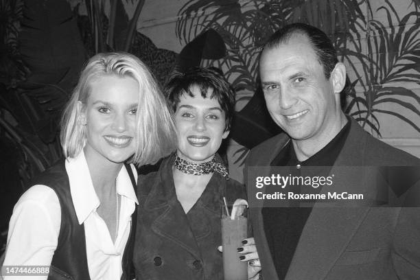 English-born American award-winning actress Nicollette Sheridan celebrates her birthday with guests in 1996 in Los Angeles, California.
