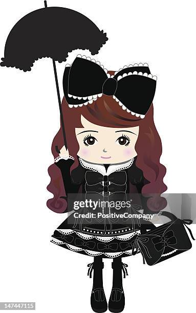 tokyo harajuku gothic & lolita fashion style young woman - harajuku umbrella stock illustrations