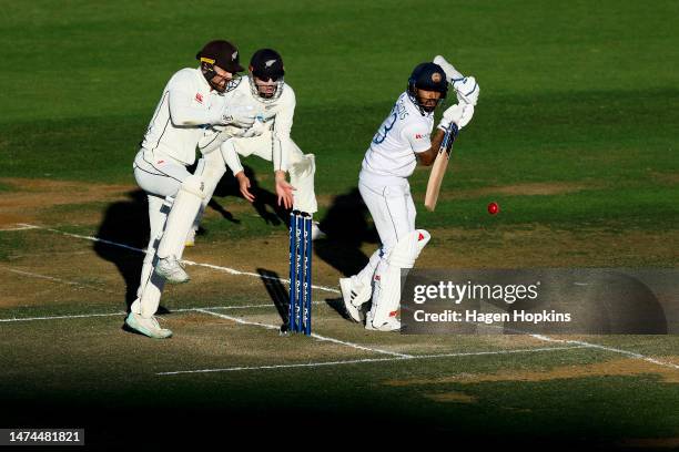 Kusal Mendis of Sri Lanka bats during day three of the Second Test Match between New Zealand and Sri Lanka at Basin Reserve on March 19, 2023 in...