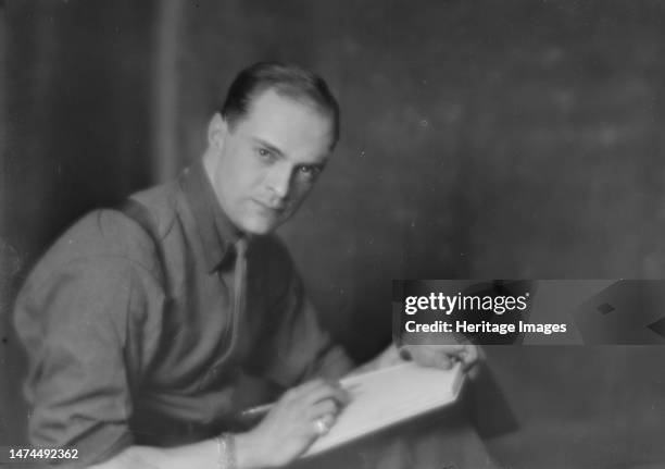 Captain Bruce Bairnsfather, portrait photograph, 1918 Oct. 8. British humorist and cartoonist who served in the Royal Warwickshire Regiment during...