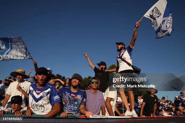 Bulldogs fans show their support during the round three NRL match between Canterbury Bulldogs and Wests Tigers at Belmore Sports Ground on March 19,...