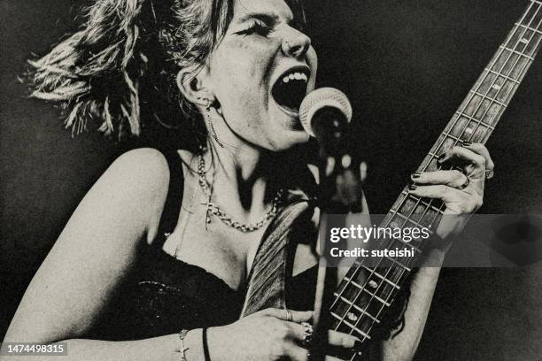 the young female rock musician. - woman singer bildbanksfoton och bilder