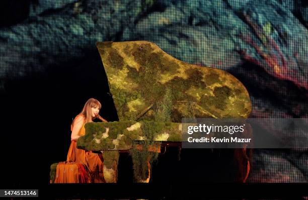 Taylor Swift performs onstage during "Taylor Swift | The Eras Tour" at State Farm Stadium on March 18, 2023 in Swift City, ERAzona . The city of...