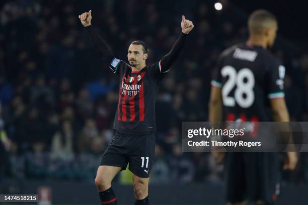 Zlatan Ibrahimovic of AC Milan celebrates scoring a penalty during the Serie A match between Udinese Calcio and AC Milan at the Dacia Arena on March...